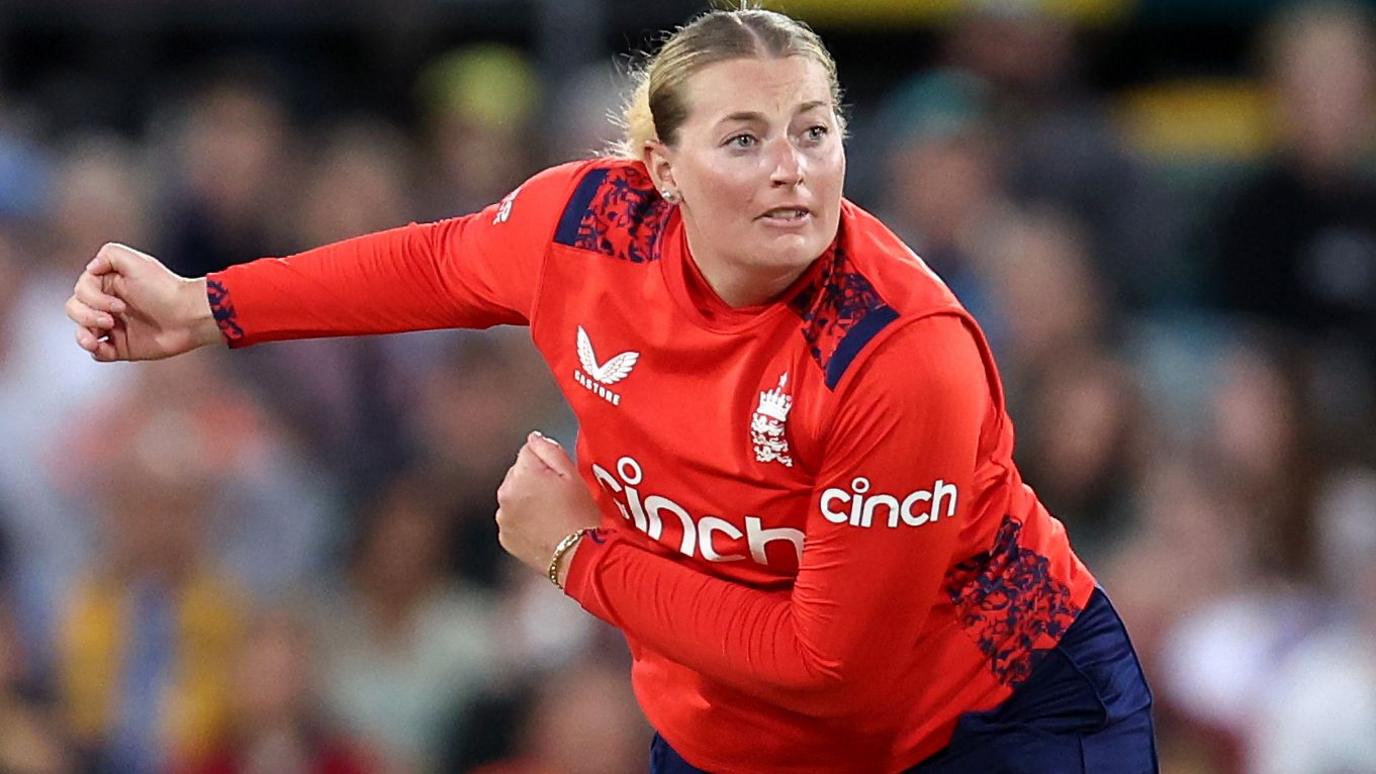 England's Sophie Ecclestone bowls