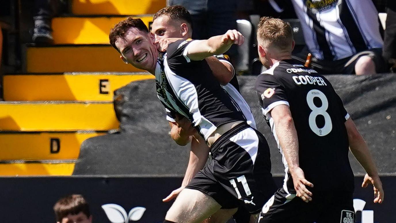 Notts County's Conor Grant celebrates scoring the opening-day equaliser against Leicester City at Meadow Lane