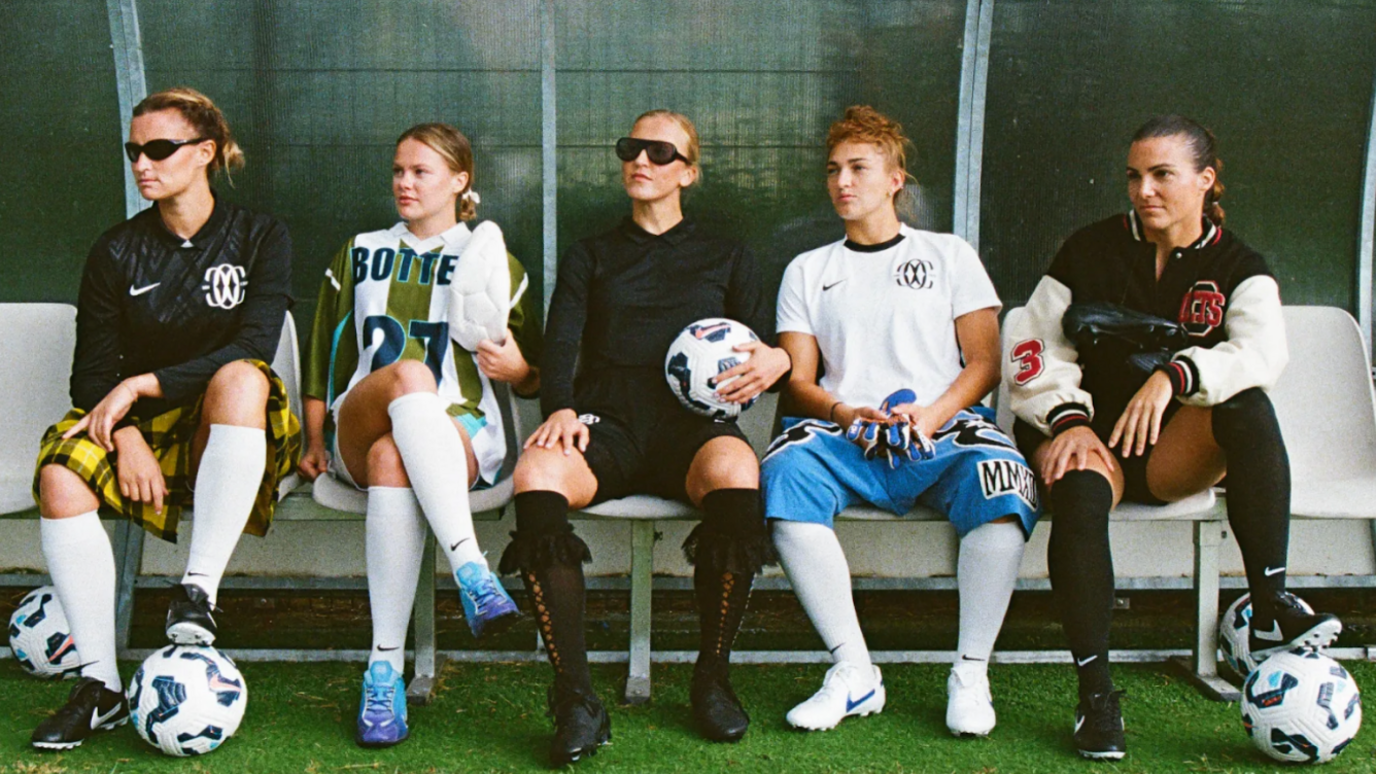 FC Como Women players portrayed as though they are in a luxury fashion brand advertisement