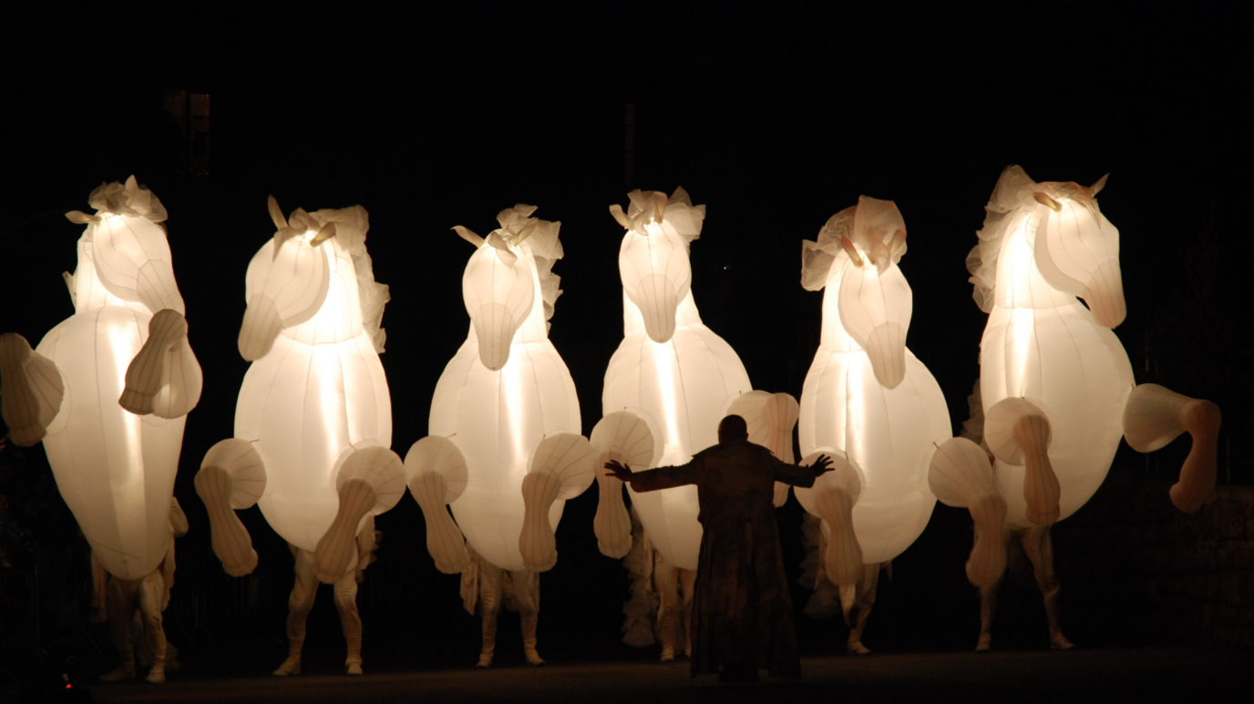 Six large inflatable illuminated horses