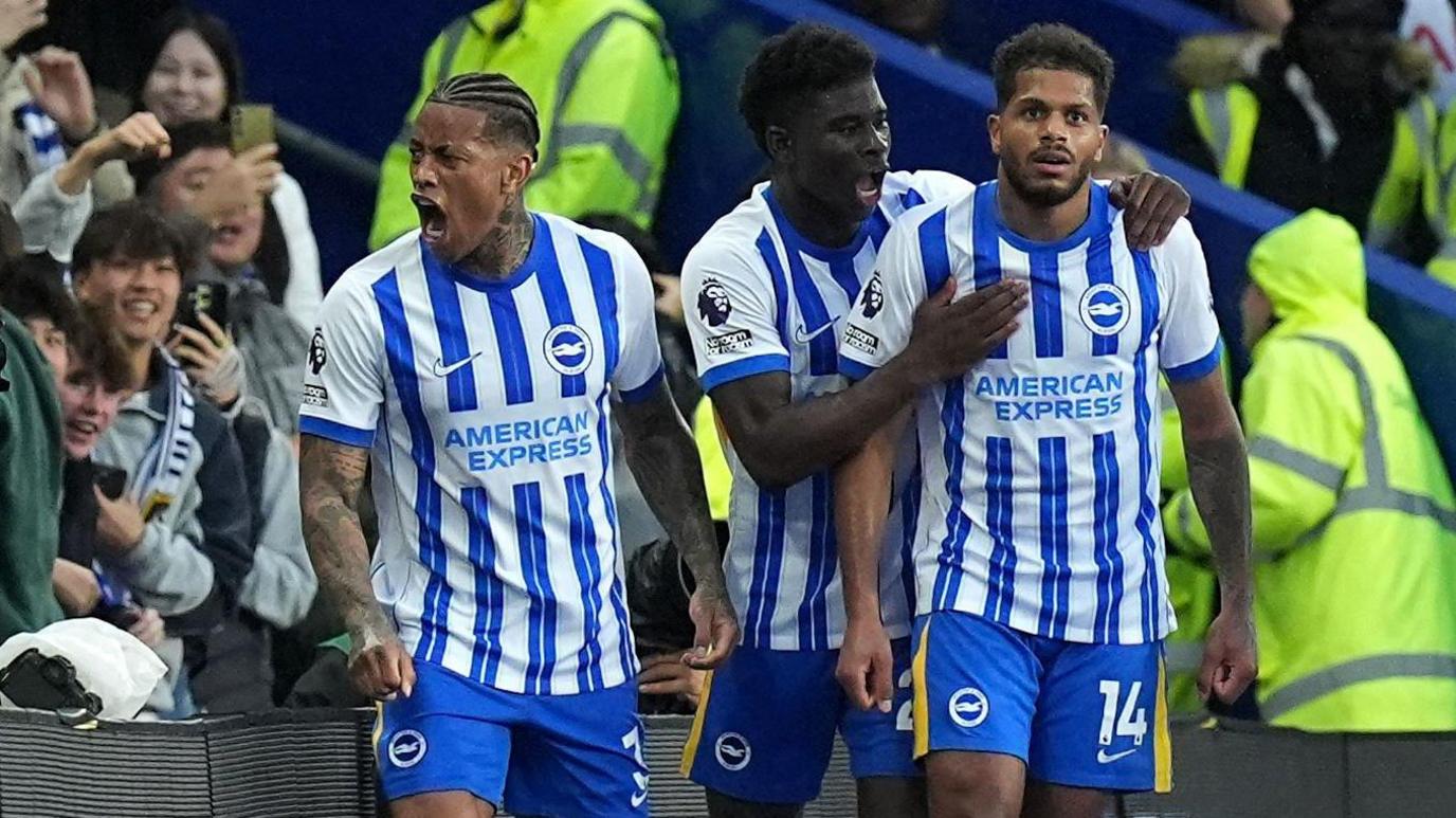 Brighton celebrate a goal against Tottenham