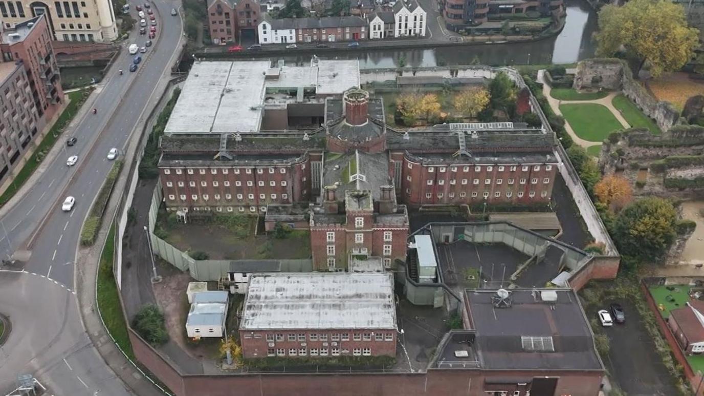 Aerial drone shot of Reading jail