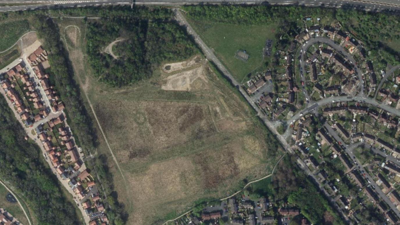 Aerial image of land opposite Blackbird Close in Overdale