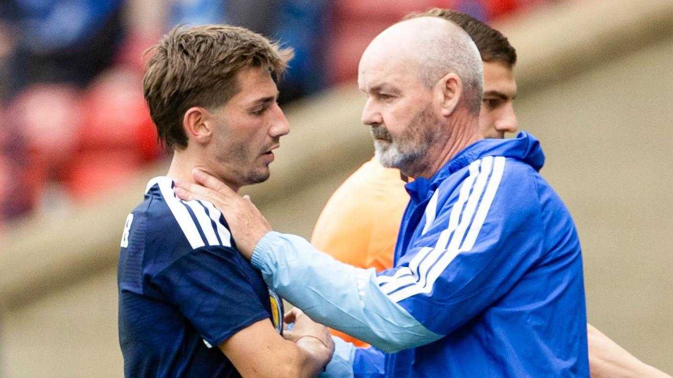 Scotland midfielder Billy Gilmour and head coach Steve Clarke