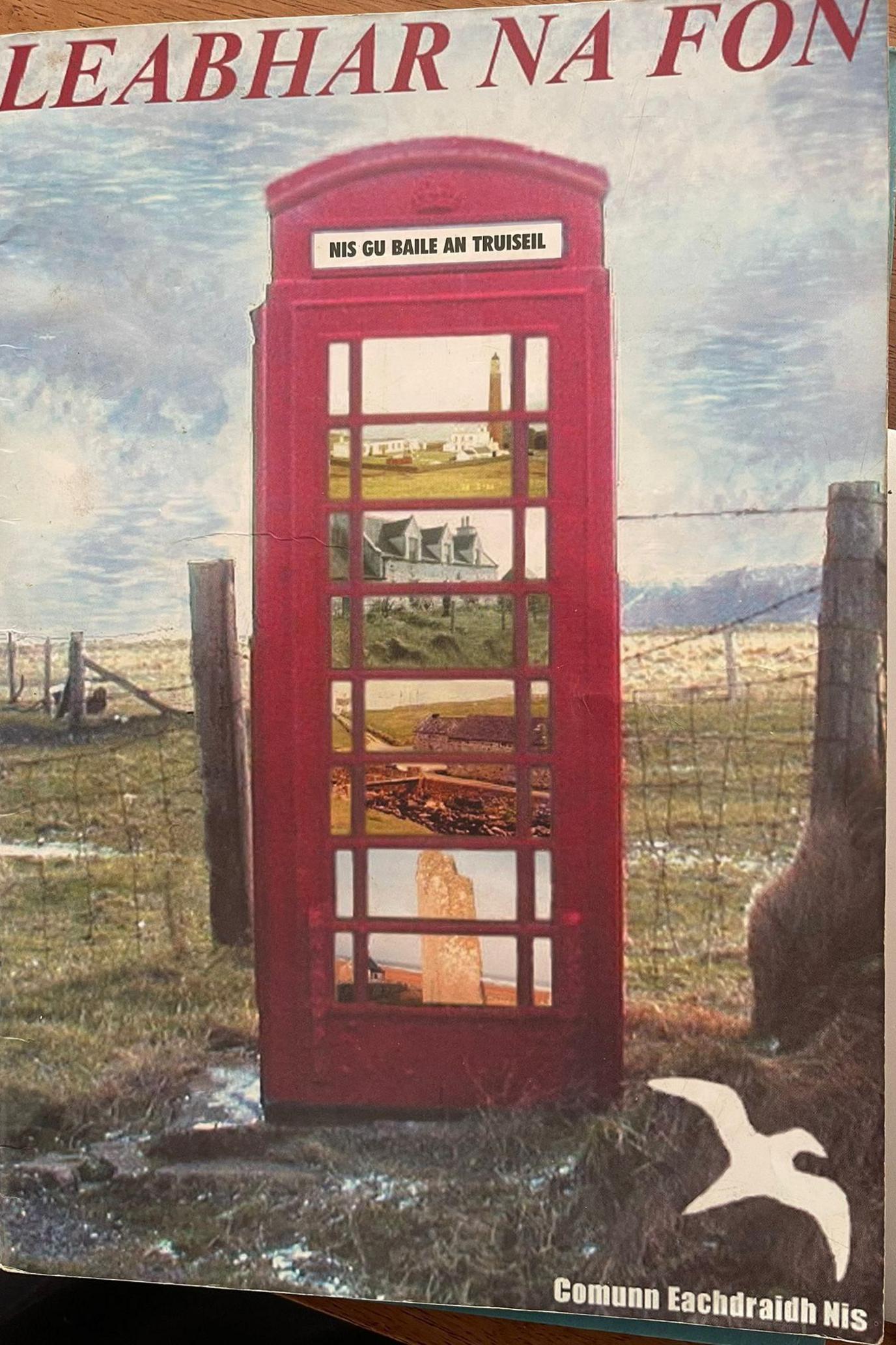 The cover features a photograph of a red phone box with four different images of Hebridean landscapes showing in the glass door. There is a stylised image of a seabird in a bottom corner.