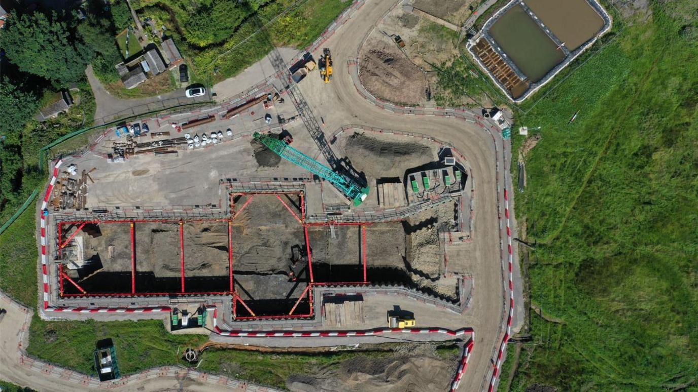 Aerial images of the progress on the flood defence scheme in Littleborough