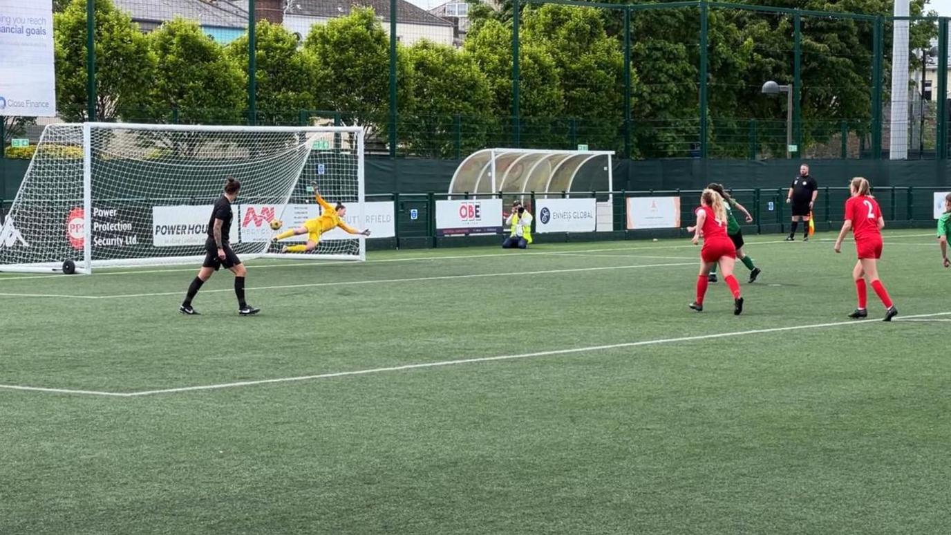 Calleigh Hedley scores a penalty for Guernsey