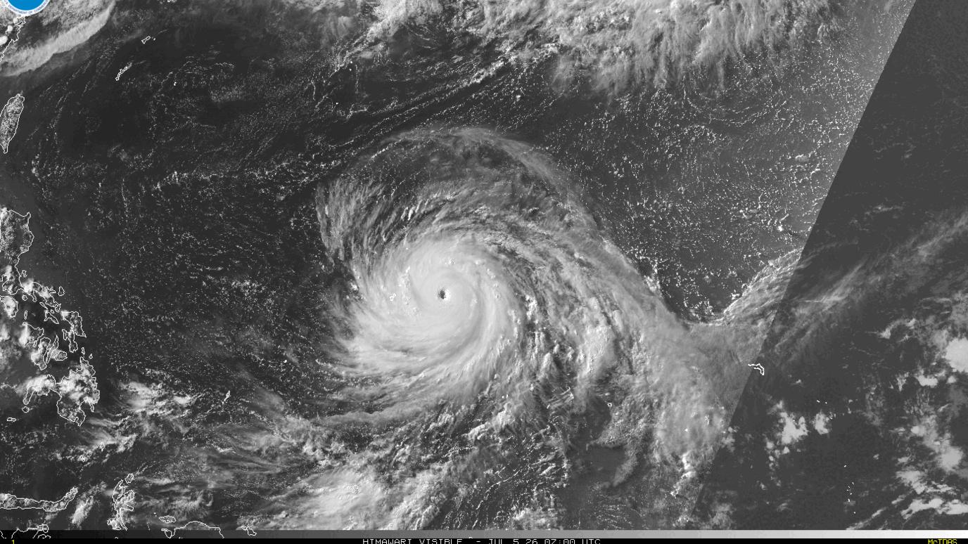 Satellite image of super typhoon Bavi over the Pacific Ocean