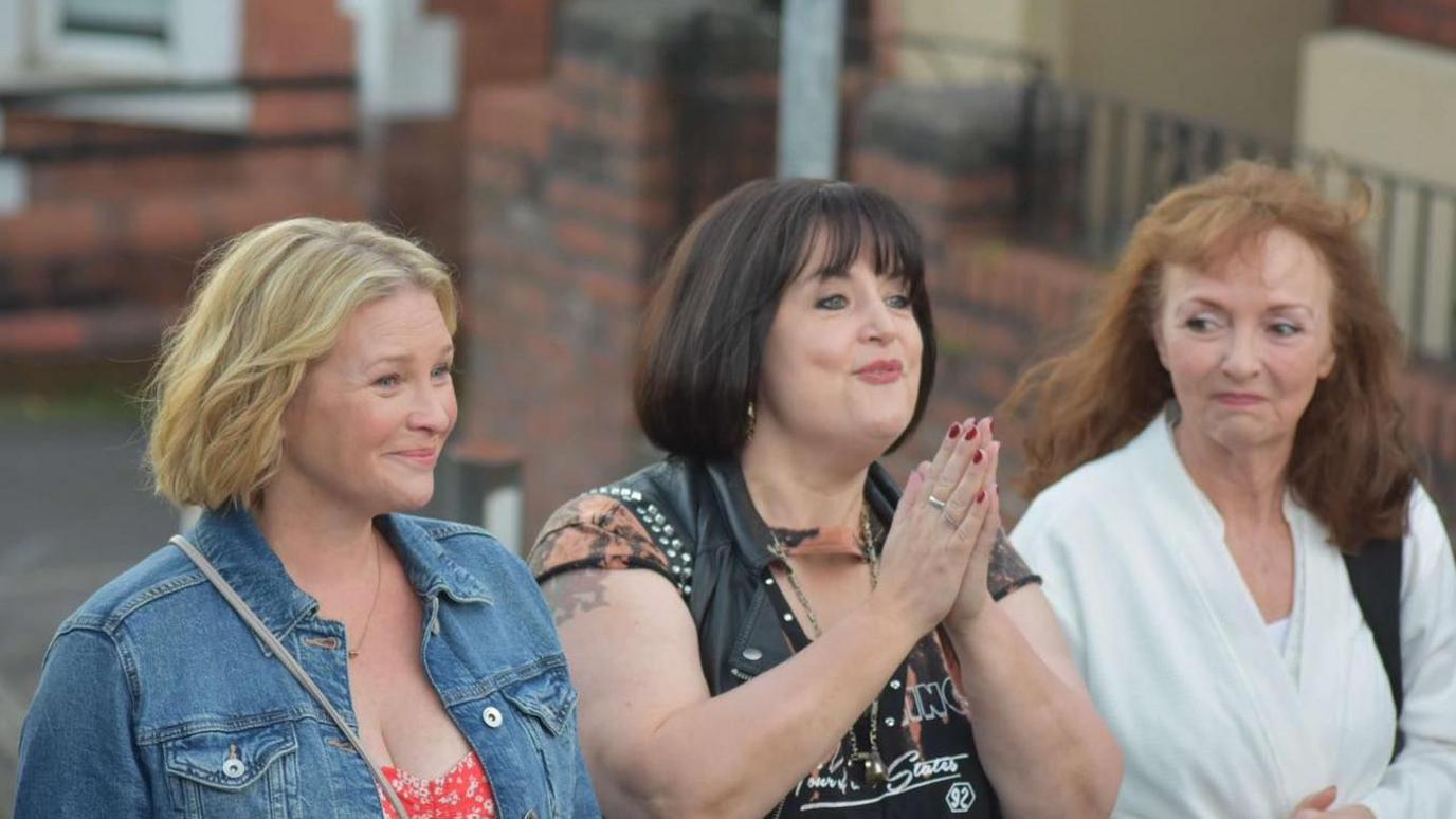 Joanna Page, Ruth Jones and Melanie Walters on Trinity Street