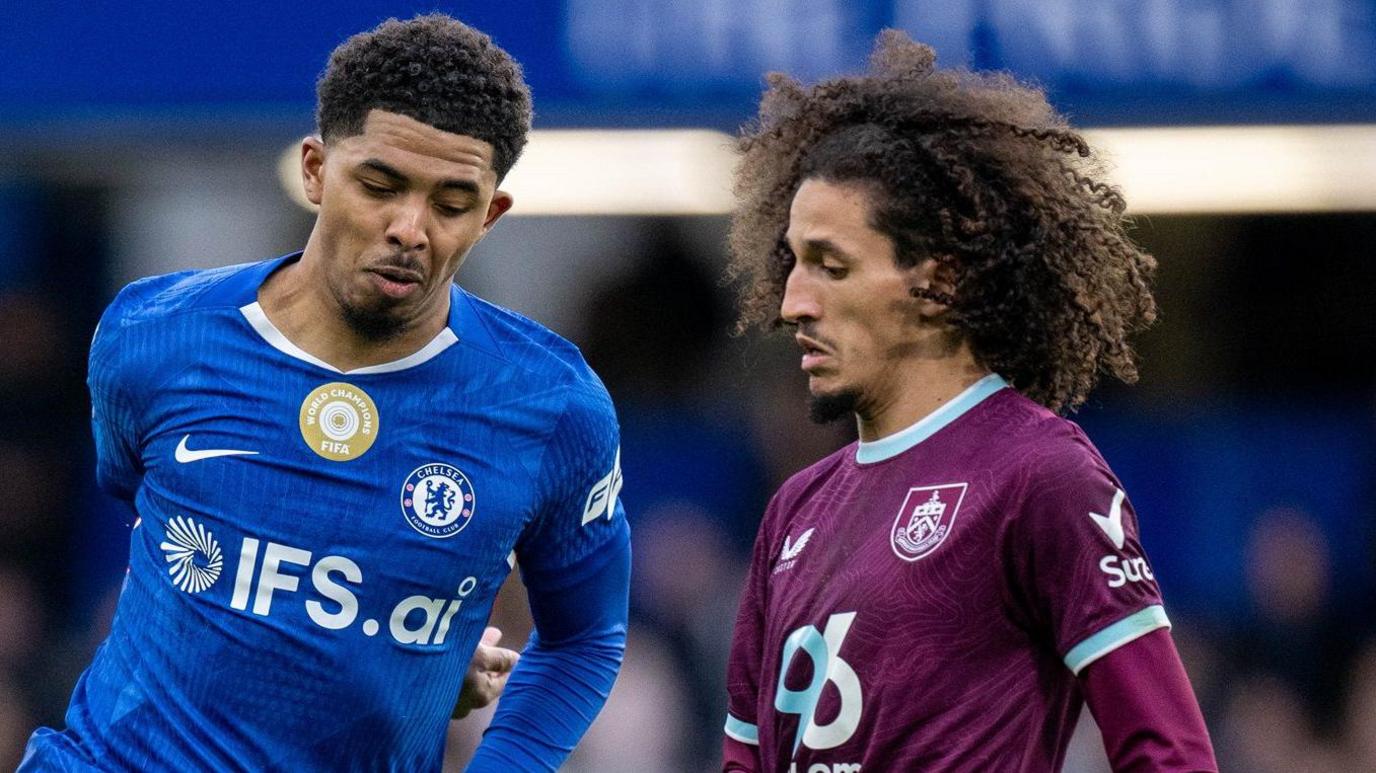 Chelsea defender Wesley Fofana and Burnley midfielder Hannibal Mejbri in action during the 1-1 draw between their two sides