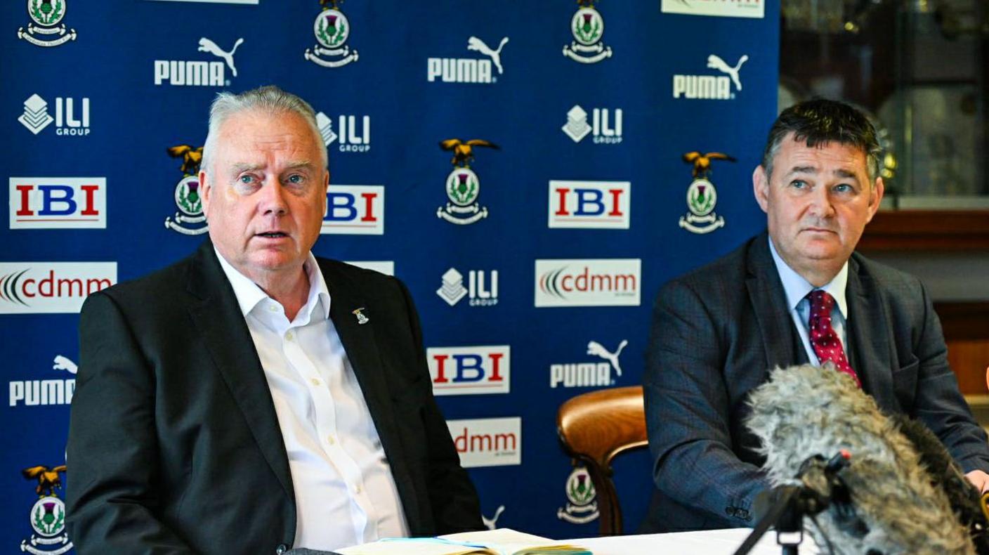 Alan Savage (left) and James Stephen holding an Inverness media conference