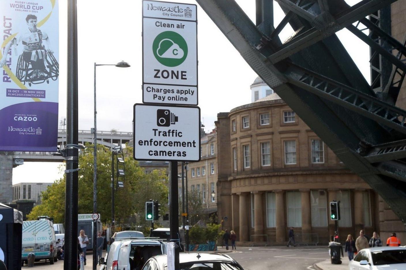 Newcastle Clean Air Zone sign on the city's Quayside