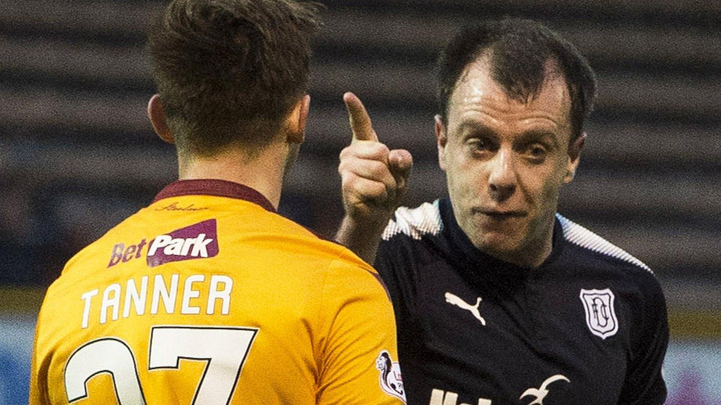 Dundee's Paul McGowan (right) and Motherwell's Craig Tanner come together