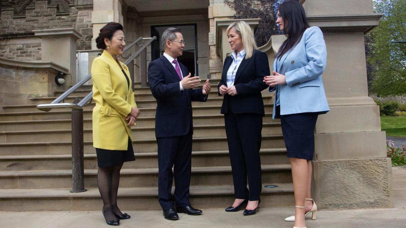 Belfast's Chinese consul general Zhang Meifang, the UK's Chinese ambassador Zheng Zeguang, First Minister Michelle O'Neill and Deputy First Minister Emma Little-Pengelly