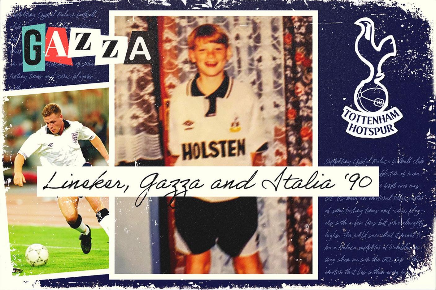 A graphic image of Spurs fan Mikey in his Tottenham kit with Paul Gascoigne playing for England