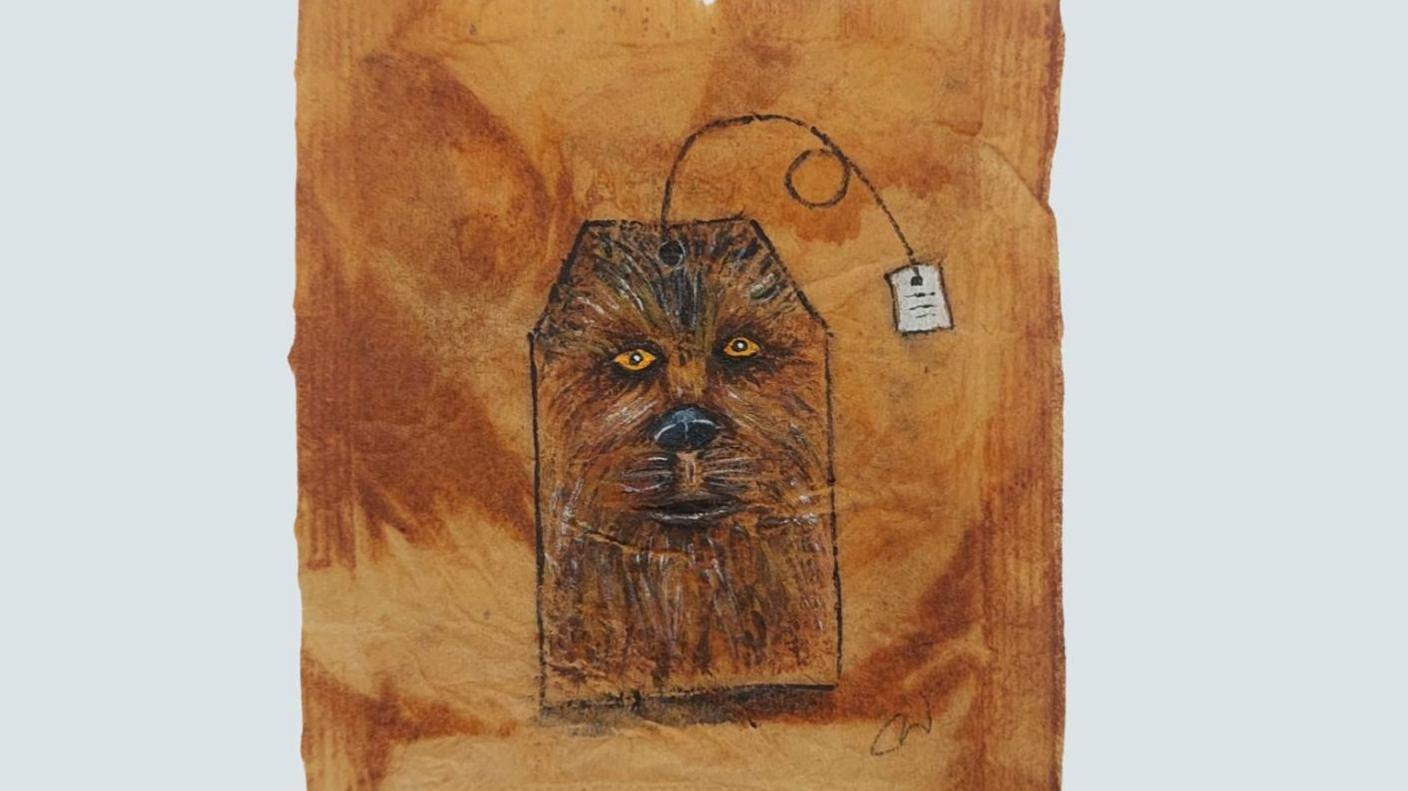 Chewbacca artwork, made using tea bags