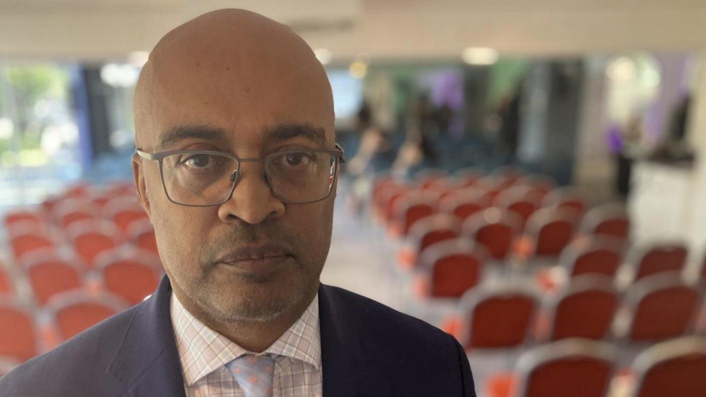 Paul Rees standing in the meeting room at a hotel in Nottingham after addressing harmed families who are part of the review into NHS maternity failings in the city
