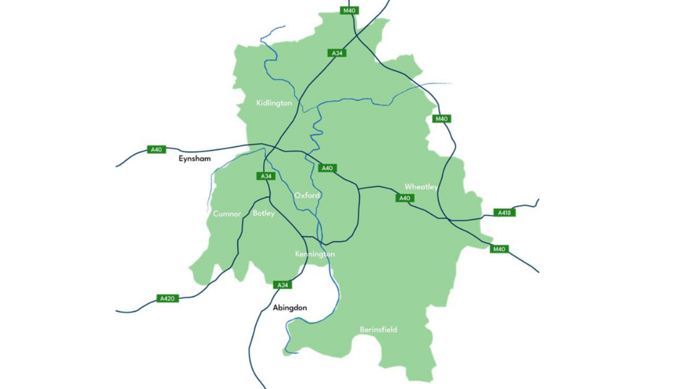 A map shows the proposed "Greater Oxford" boundary, which takes in a much wider area than the current Oxford boundaries - and includes Kidlington, Wheatley, Dorchester and Culham.