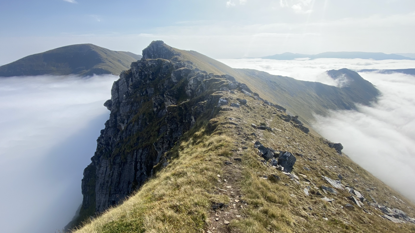 A rocky mountain ridge during cloud inversion

