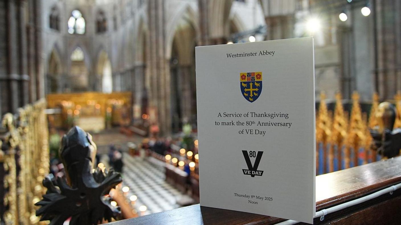 The programme for the VE Day Service of Thanksgiving at Westminster Abbey.