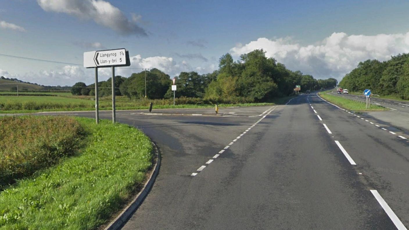 A40 at Llangynog junction, Carmarthenshire