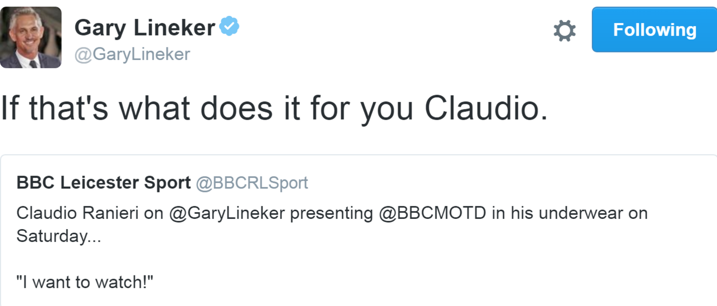 Gary Lineker's tweet