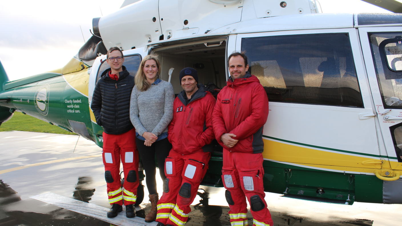 Dr James Hale, Ruth Cork, Dr Mark Byers and pilot Mik Kingham