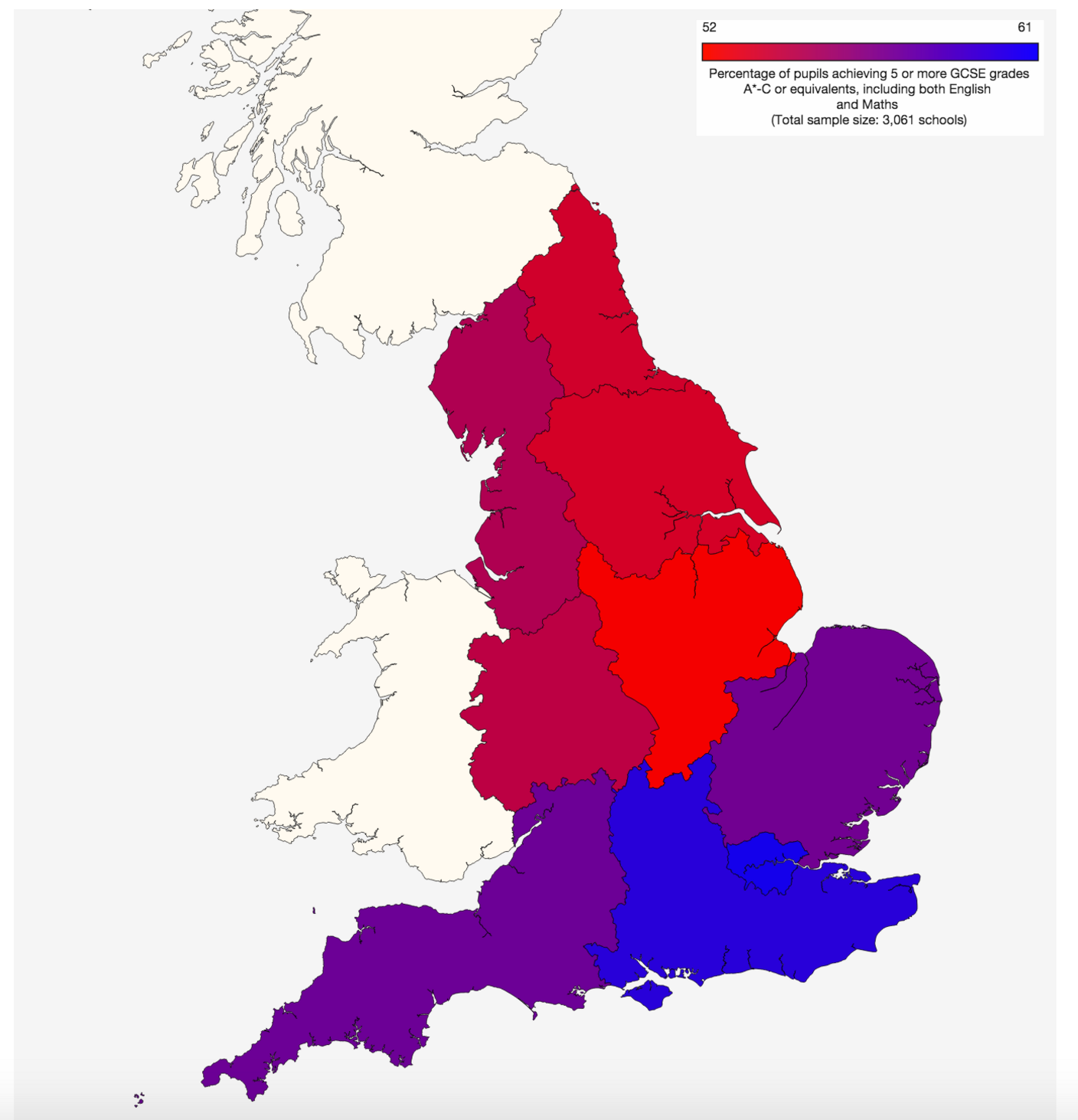 GCSE results north south divide