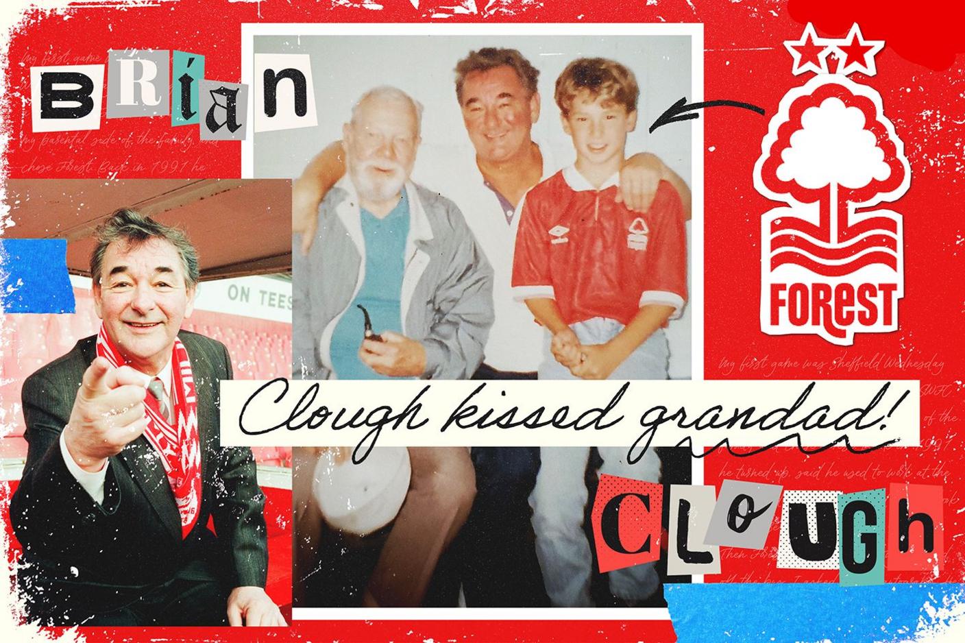 Nottingham Forest fan Ryan as a child, with former manager Brian Clough and Ryan's grandad