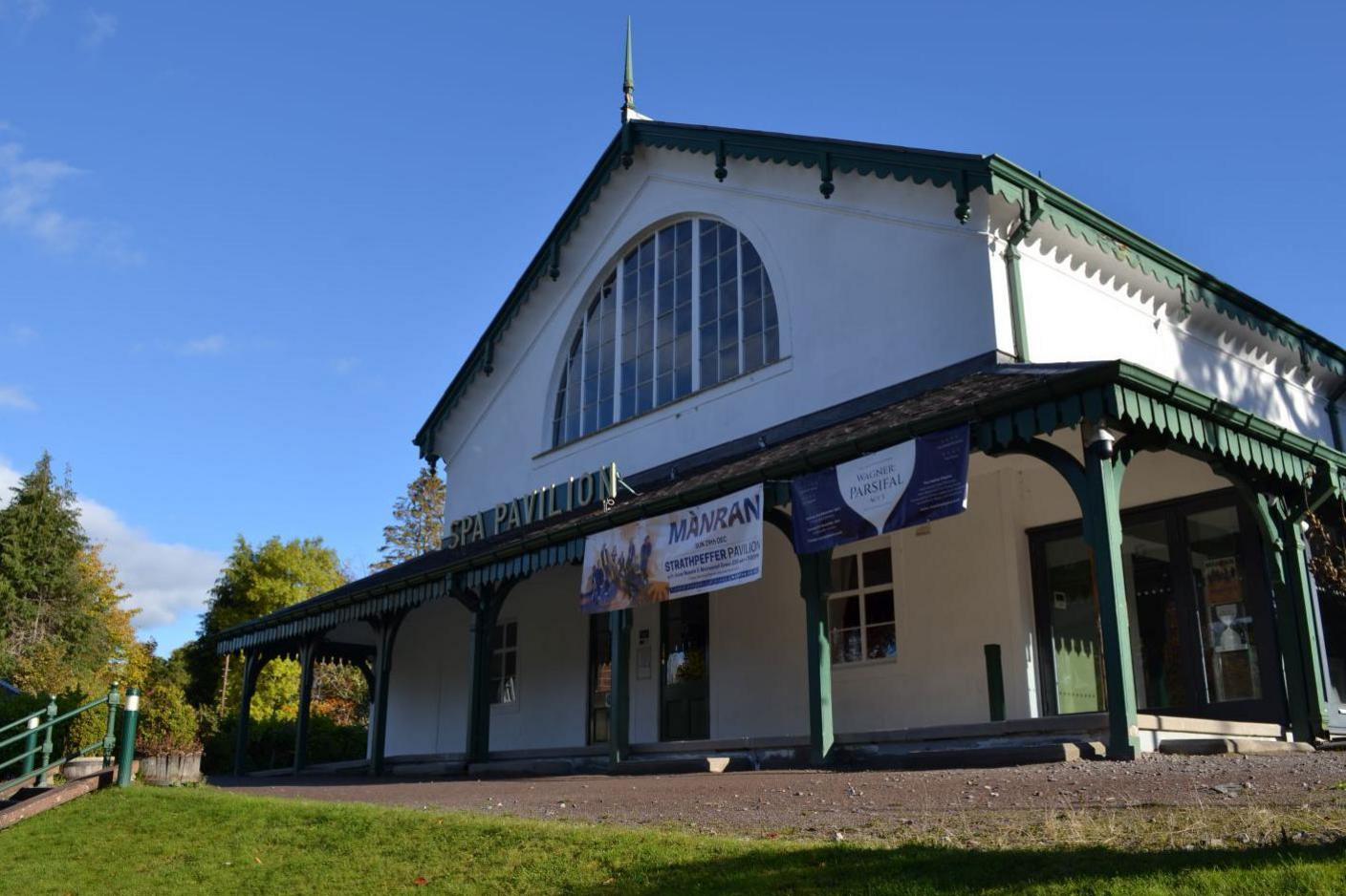 The exterior of Strathpeffer Pavilion on a sunny autumn day.