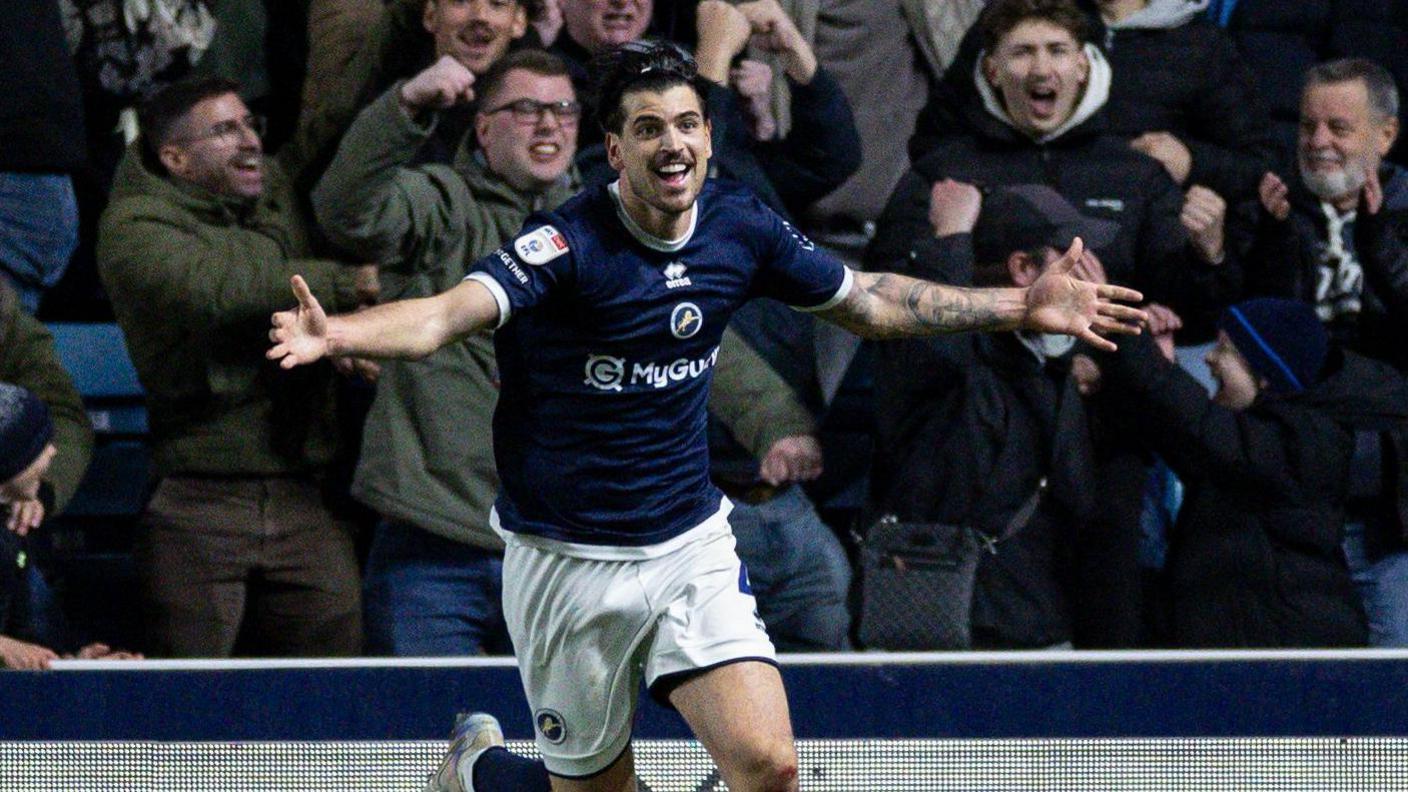Tristan Crama celebrating his winning goal for Millwall against Southmpton