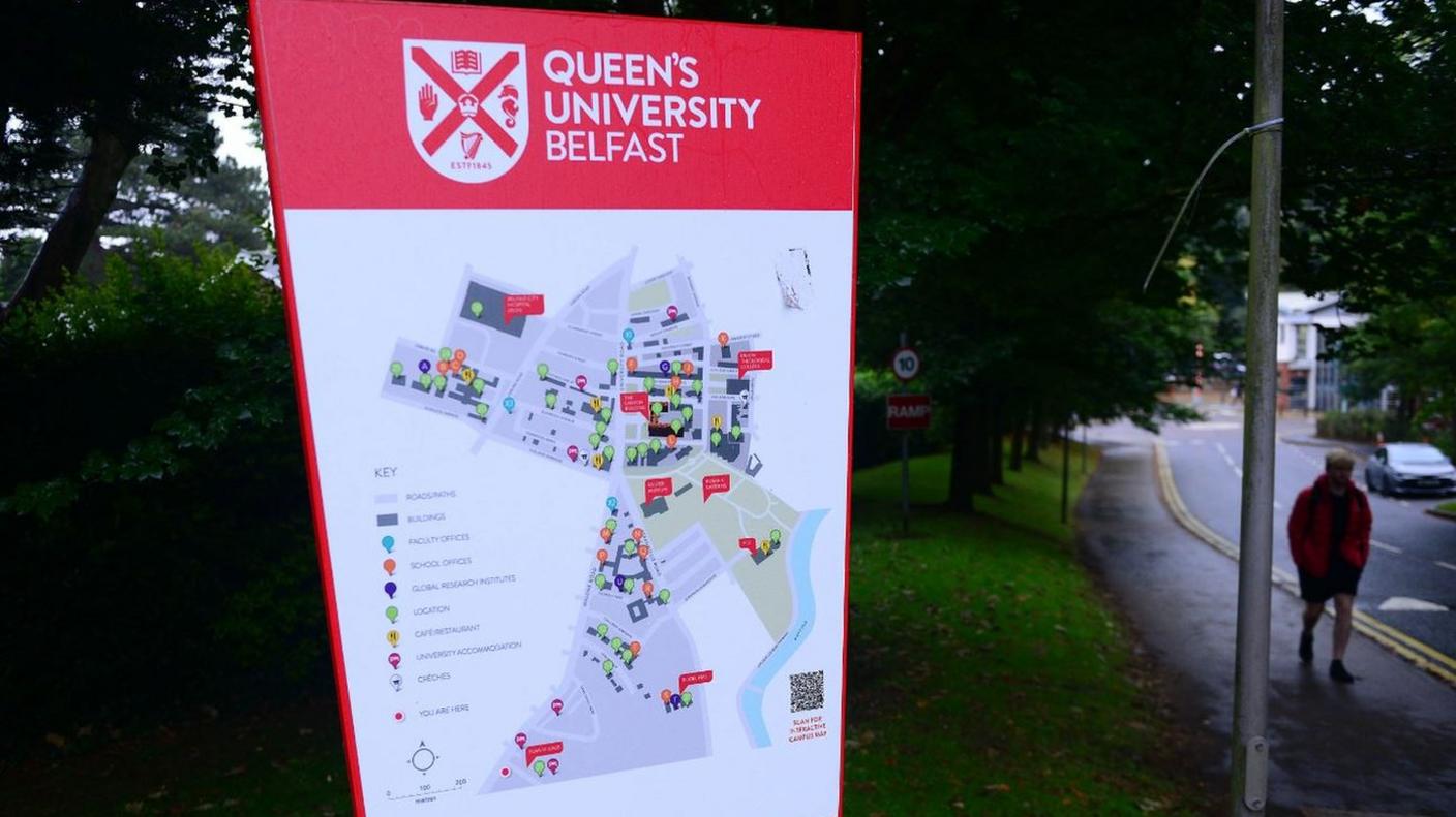 Map of QUB campus outside Elms halls of residence on the Malone Road