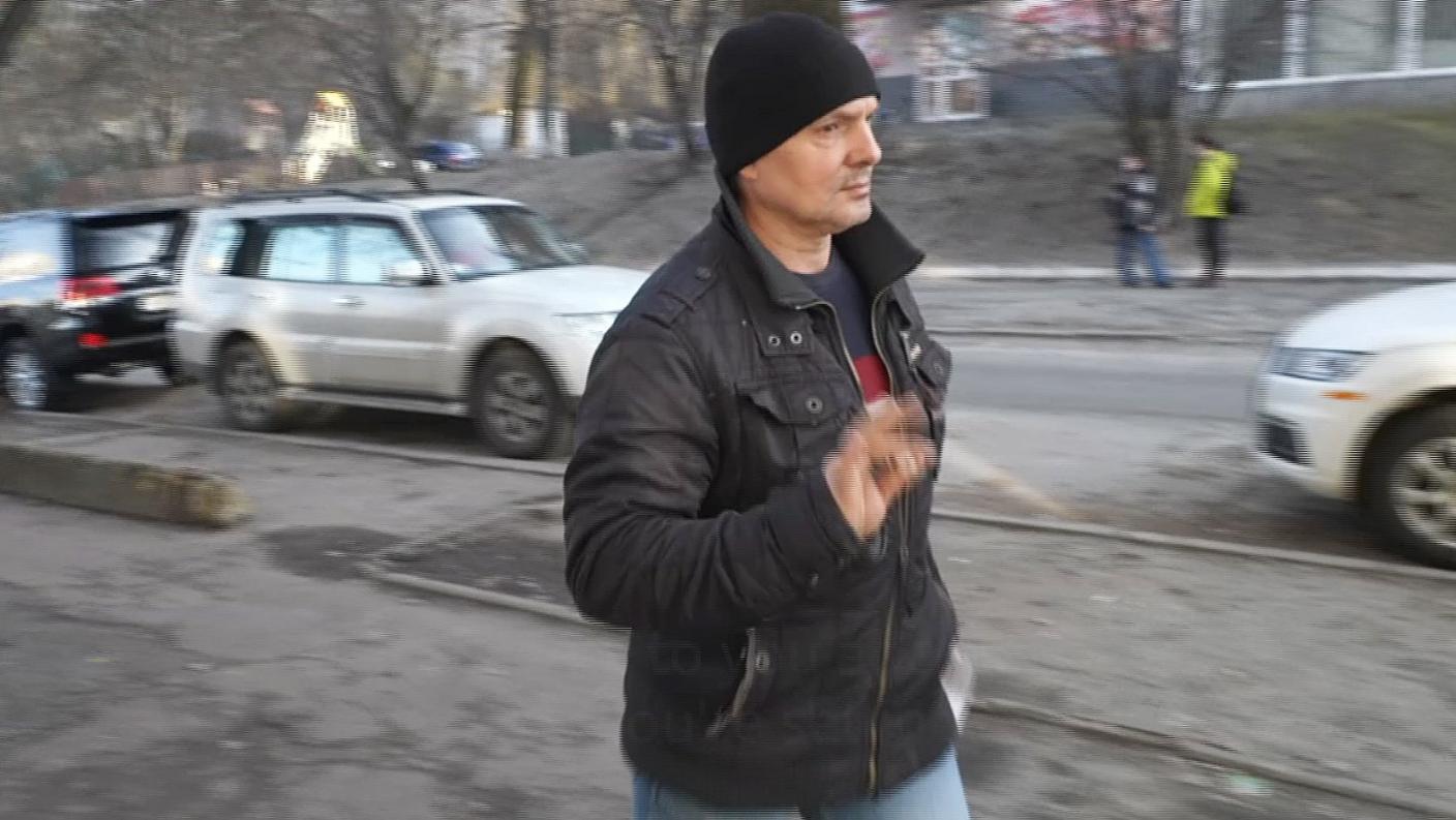 Leonid Zakutenko on the streets of Kyiv during surprise filming by the BBC