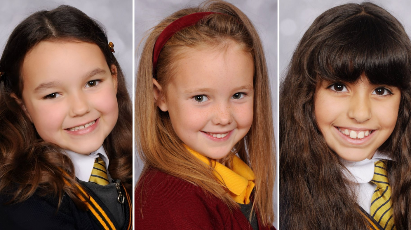 Family handout picture of the three girls Axel Rudakubana killed in Southport. It shows three school portrait photos and they are all smiling.