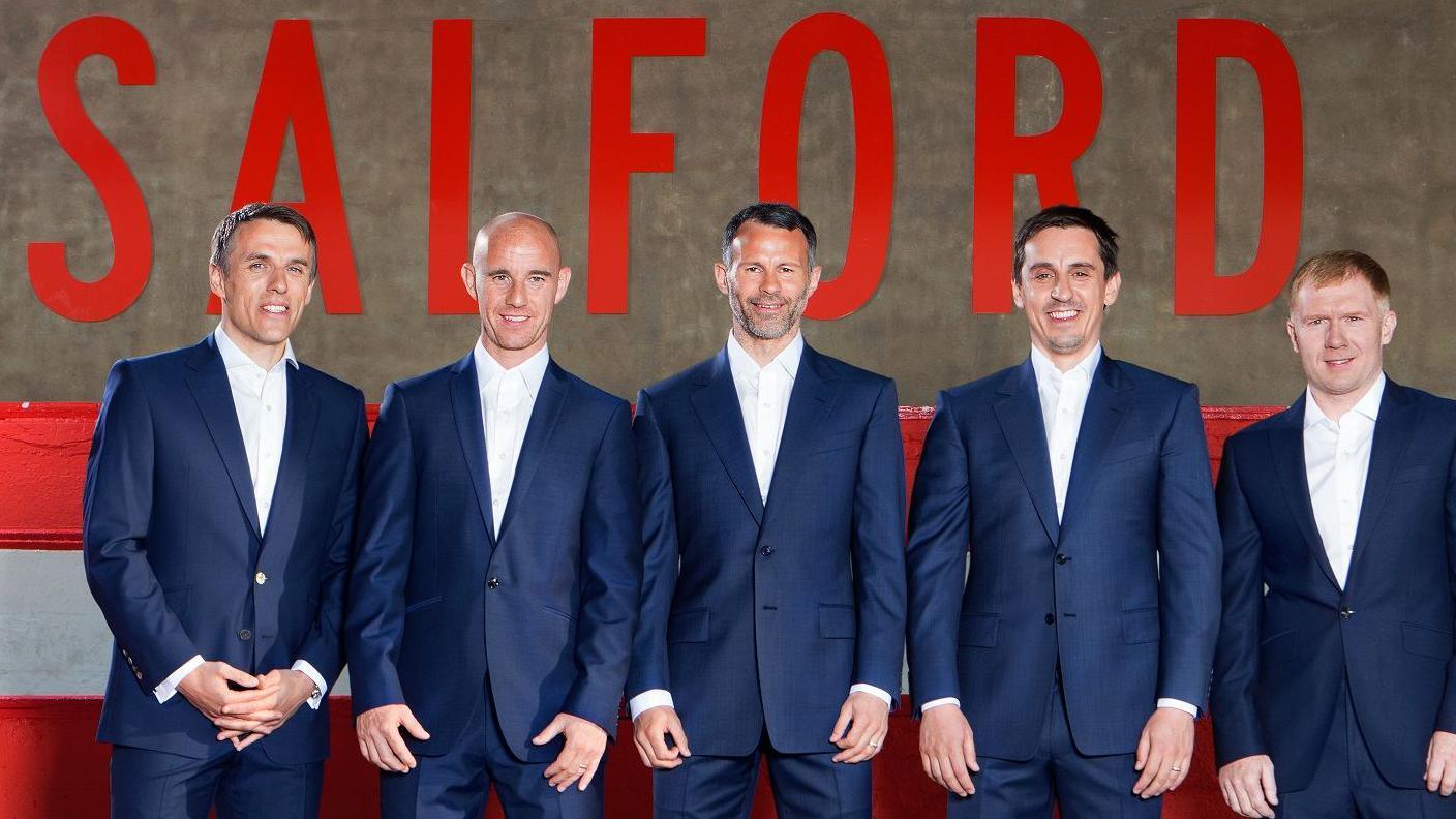 The Class of 92 outside Salford City's Peninsula Stadium