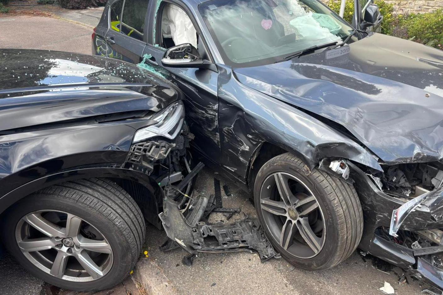 A closer look at the two vehicles following the collision.
