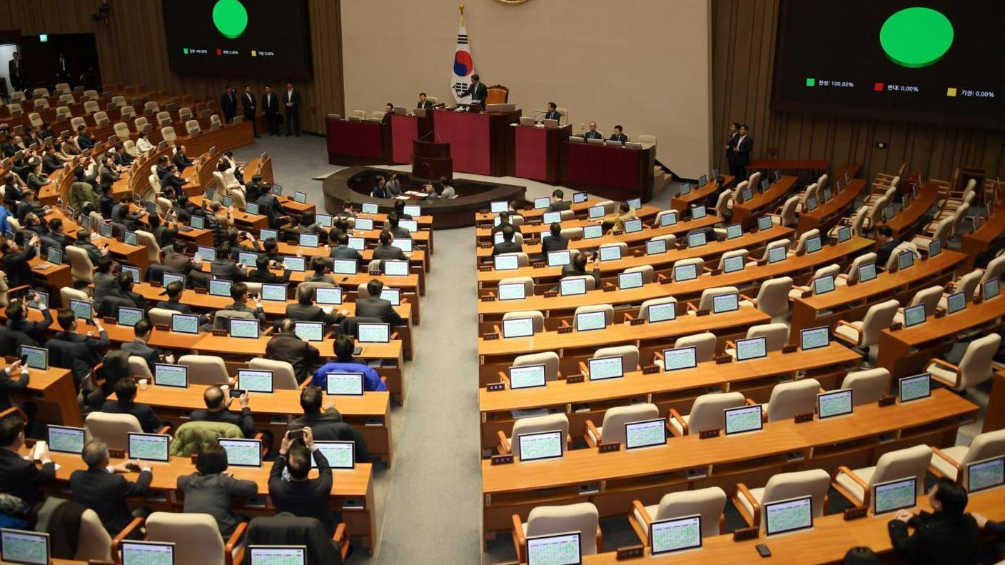 Lawmakers in parliament voting against Yoon's martial law order