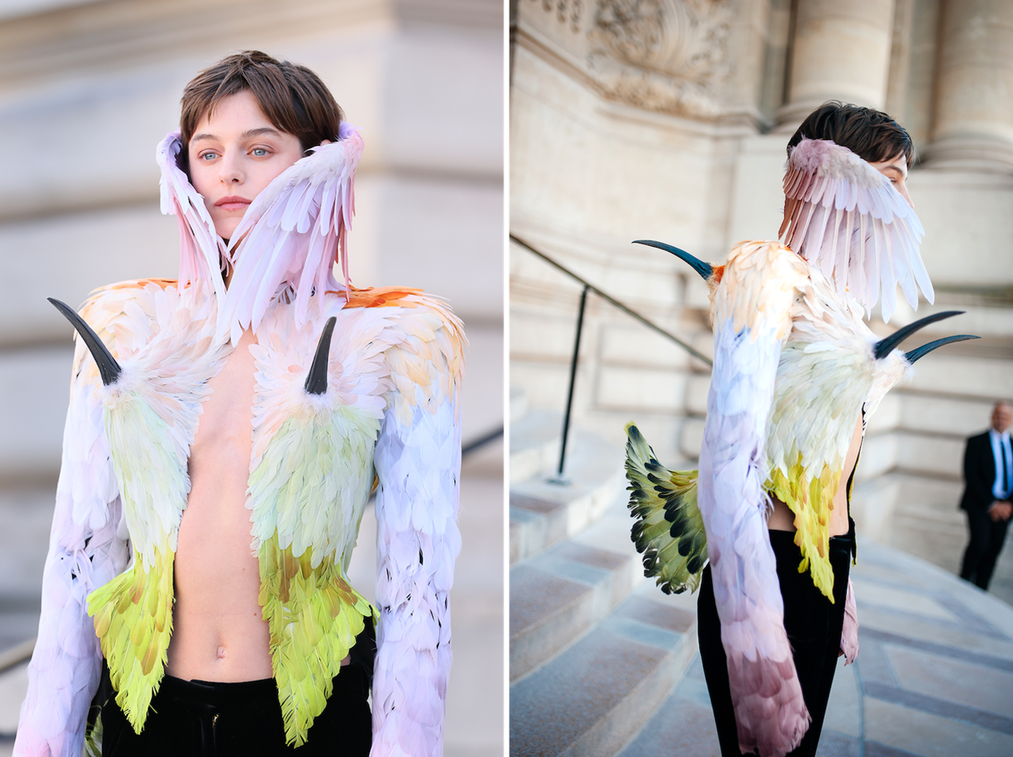 Emma Corrin attends the Schiaparelli Haute Couture Fall/Winter 2026/2027 show as part of Paris Fashion Week on July 6, 2026 in Paris, France.