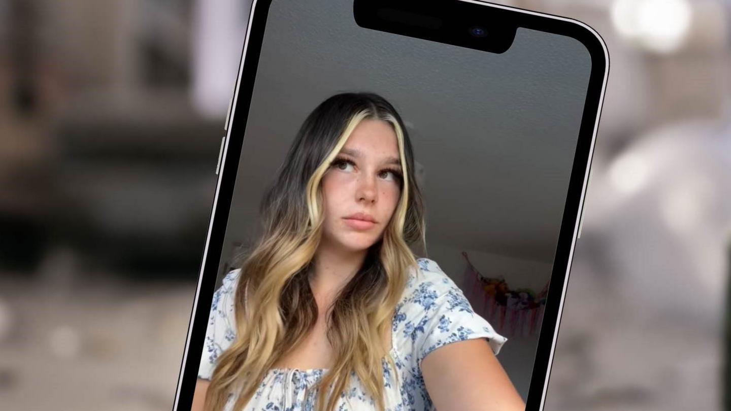 A graphic featuring an iPhone with a still from a TikTok video by Megan