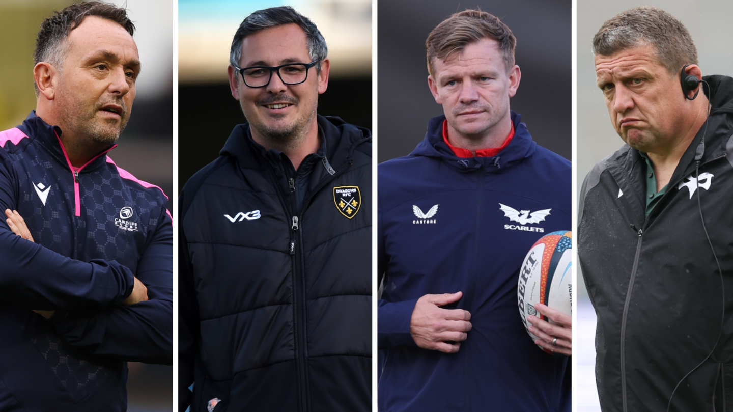 Cardiff head coach Matt Sherratt, Dragons head coach Dai Flanagan, Scarlets head coach Dwayne Peel and Ospreys head coach Toby Booth