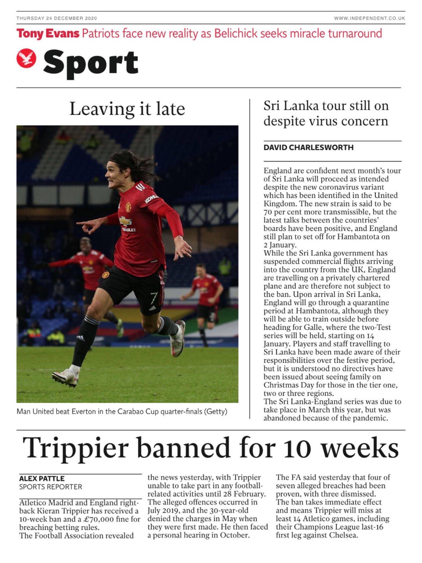 Back page of the Independent