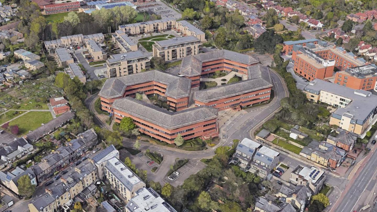 An aerial view of the current Westbrook Centre buildings in Cambridge