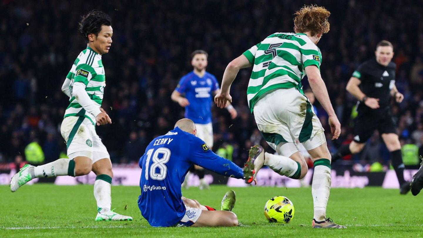 Rangers' Vaclav Cerny is fouled by Celtic's Liam Scales