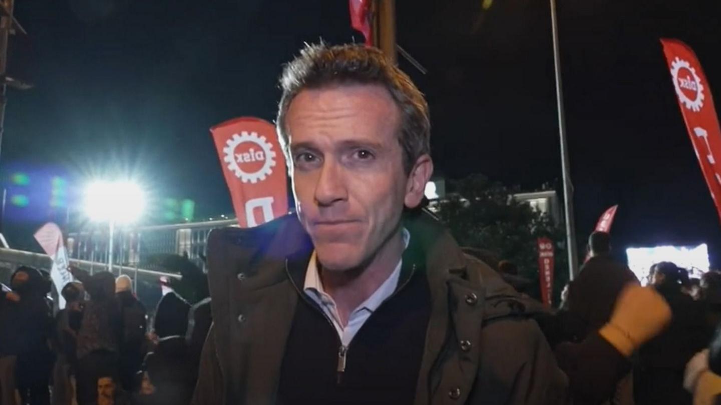Mark Lowen at a protest in Istanbul. 