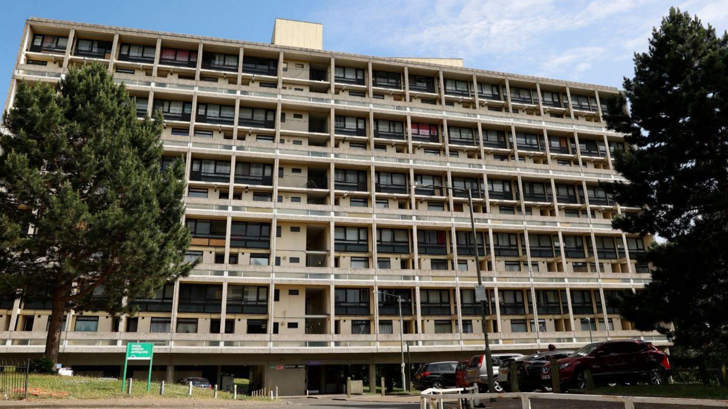 An exterior view of a block of flats on the estate.