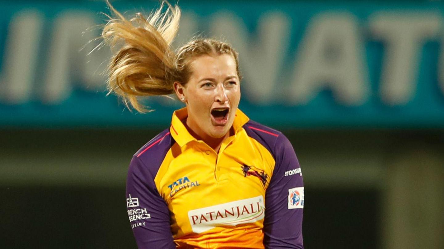 Sophie Ecclestone celebrates taking a wicket for UP Warriorz in the Women's Premier League
