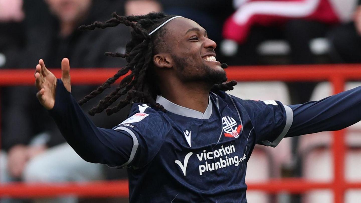 Ibrahim Cissoko celebrates scoring for Bolton