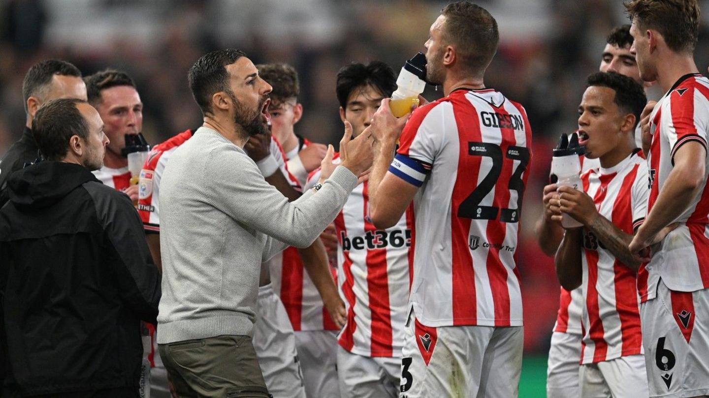 New Potters boss Narcis Pelach tries to dictate tactics to his Stoke City players in Friday's home defeat by Hull City