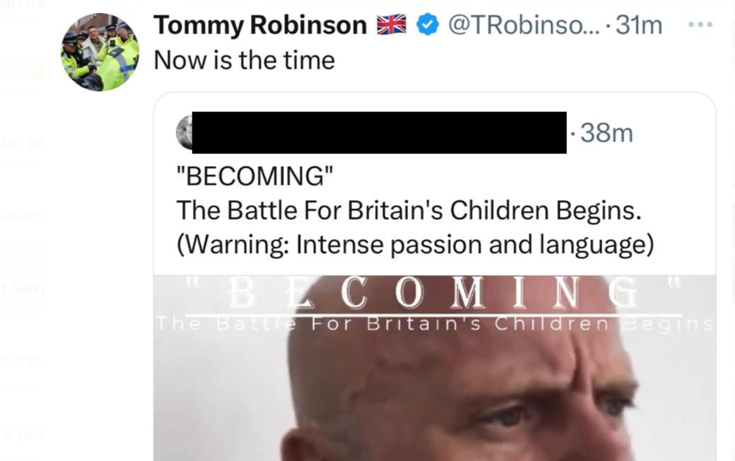 A post from the Tommy Robinson account 