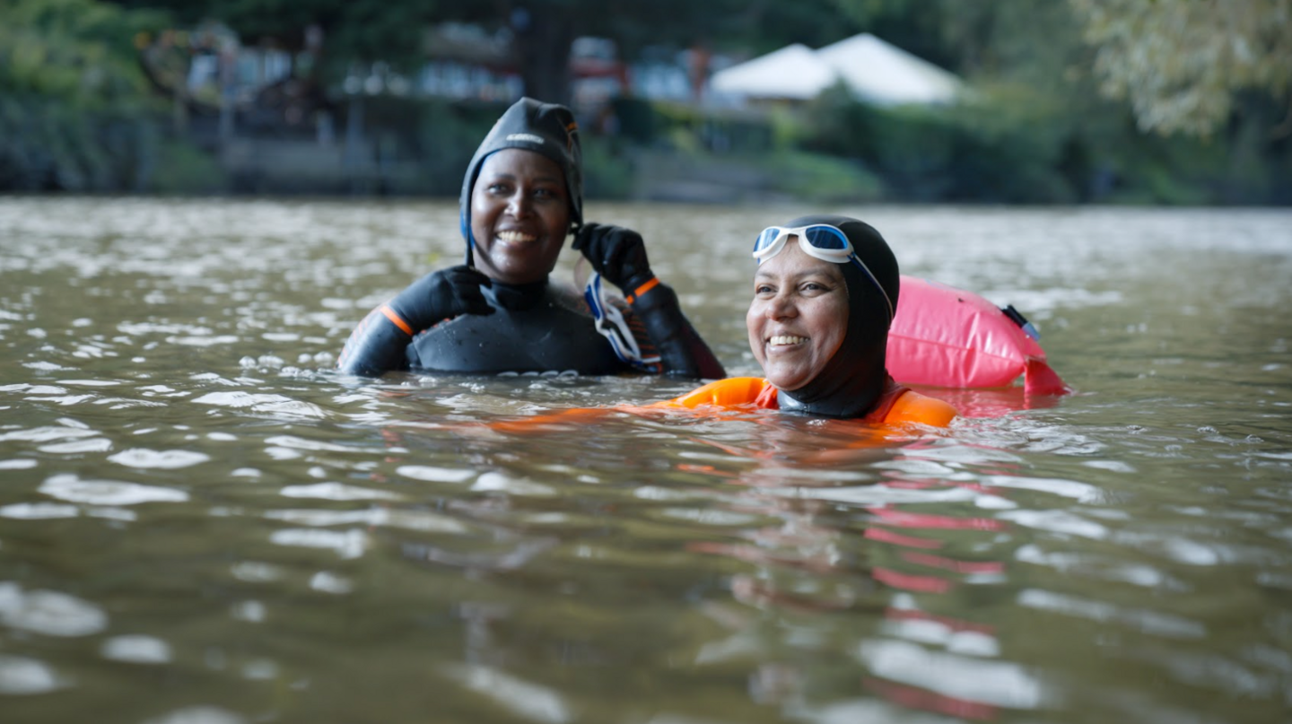 Wafa and Mehbooba in the river